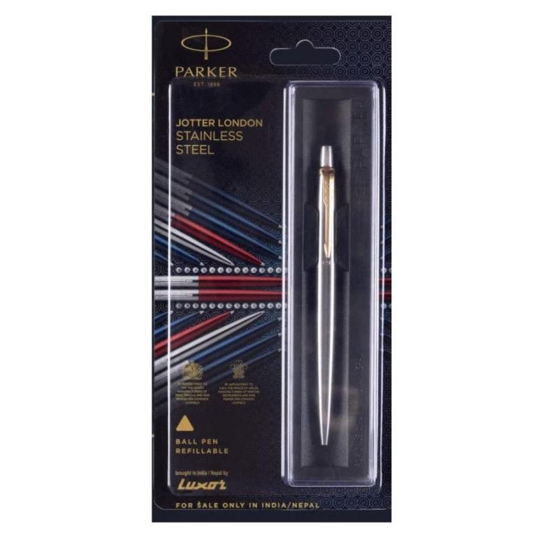 Parker Jotter London Stainless Steel Gold Trim Ball Pen